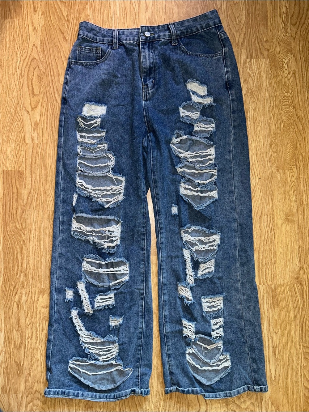 XL High-Rise Wide Leg Grunge Distressed Ripped Blue Jeans